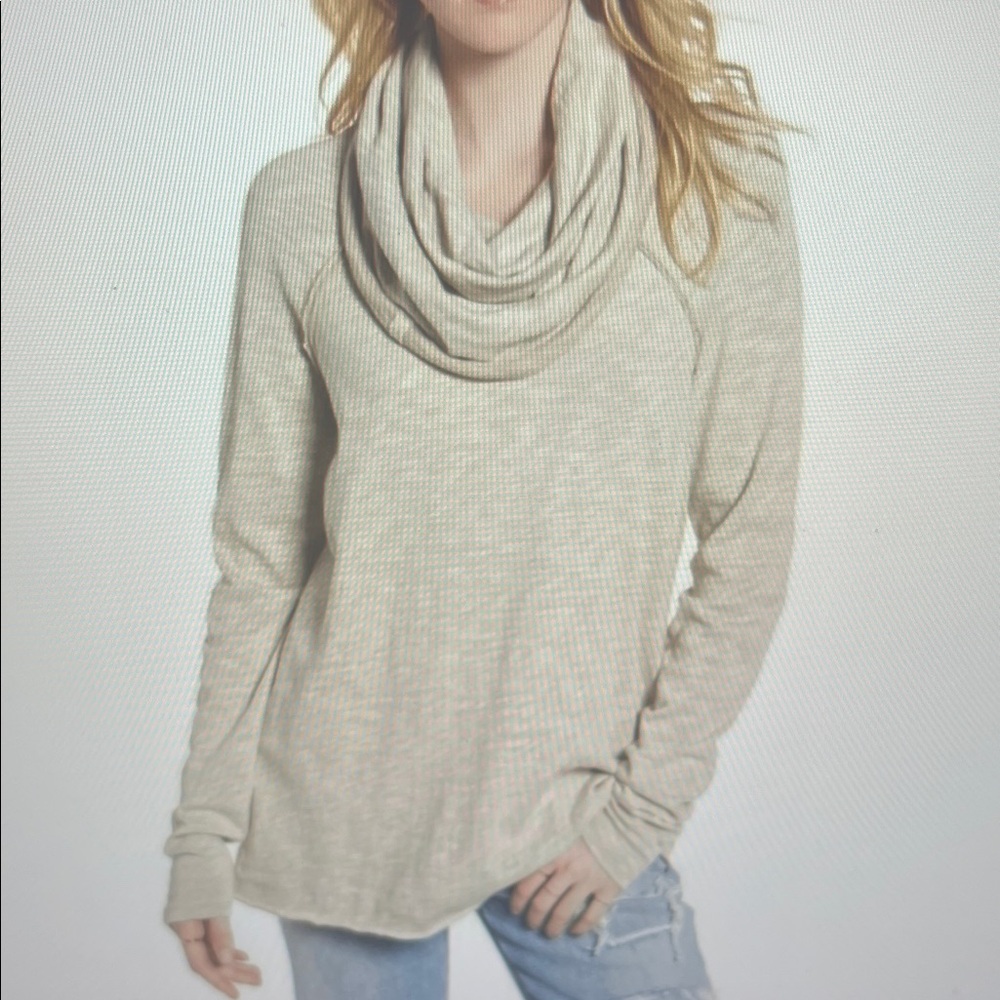Free People FP Beach Cocoon Cowl Neck Tunic Top Cotton Sweatshirt Oatmeal -M/L